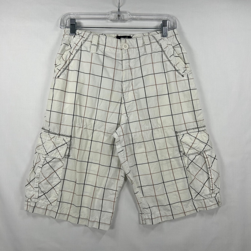 SK Apparel White Plaid Cargo Shorts Size 16